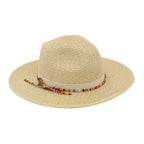 Multicolor Trim Bow Band Woven Straw Summer Fedora Hat