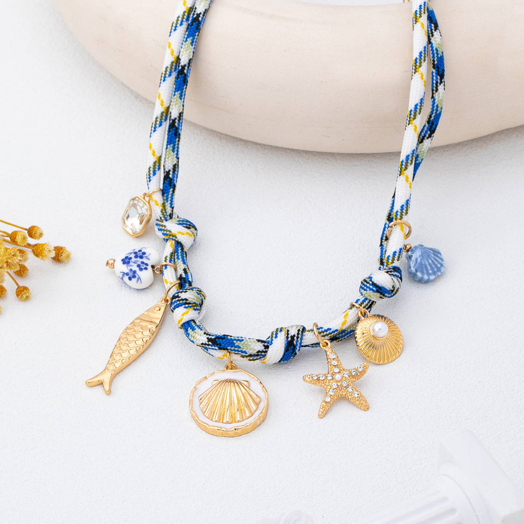 Rope Charm Necklace - Starfish Seashell