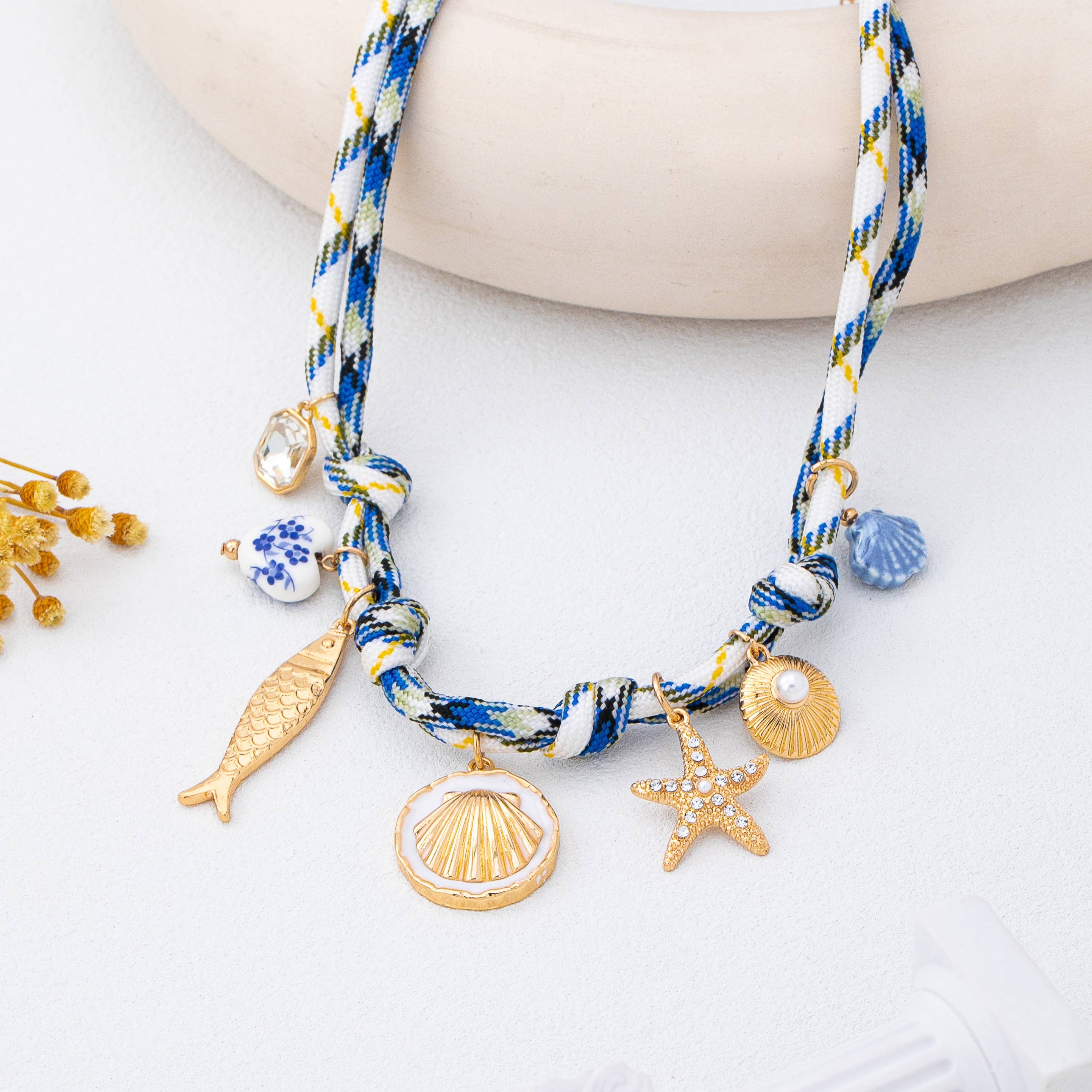 Rope Charm Necklace - Starfish Seashell