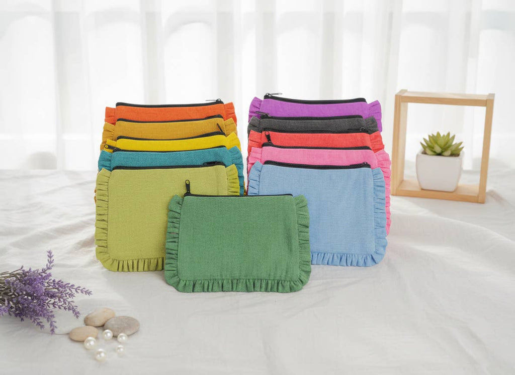 Canvas Ruffle Pouches | Canvas Travel Pouches | Zipper Pouch
