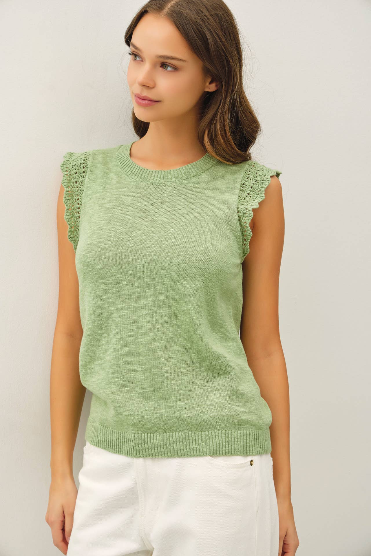 Crochet Ruffle Cap Sleeve Sweater Top