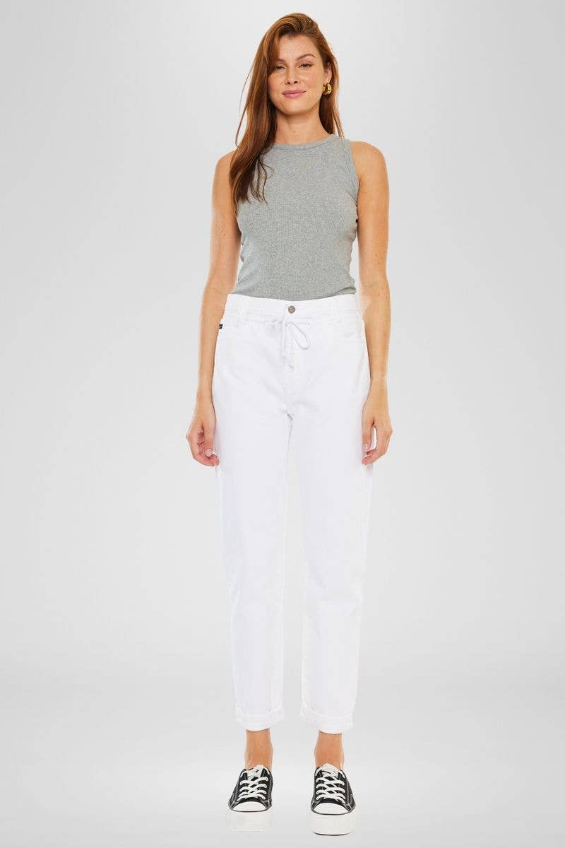 Slouch Fit Drawstring White Denim Jeans