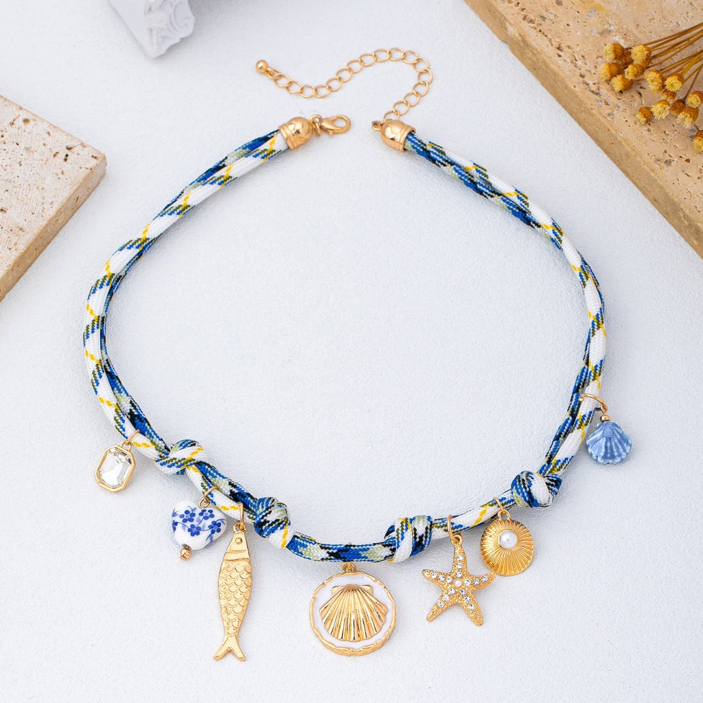 Rope Charm Necklace - Starfish Seashell