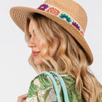 Floral Crochet Band Straw Hat