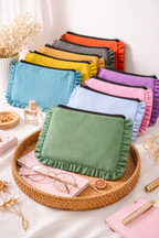 Canvas Ruffle Pouches | Canvas Travel Pouches | Zipper Pouch