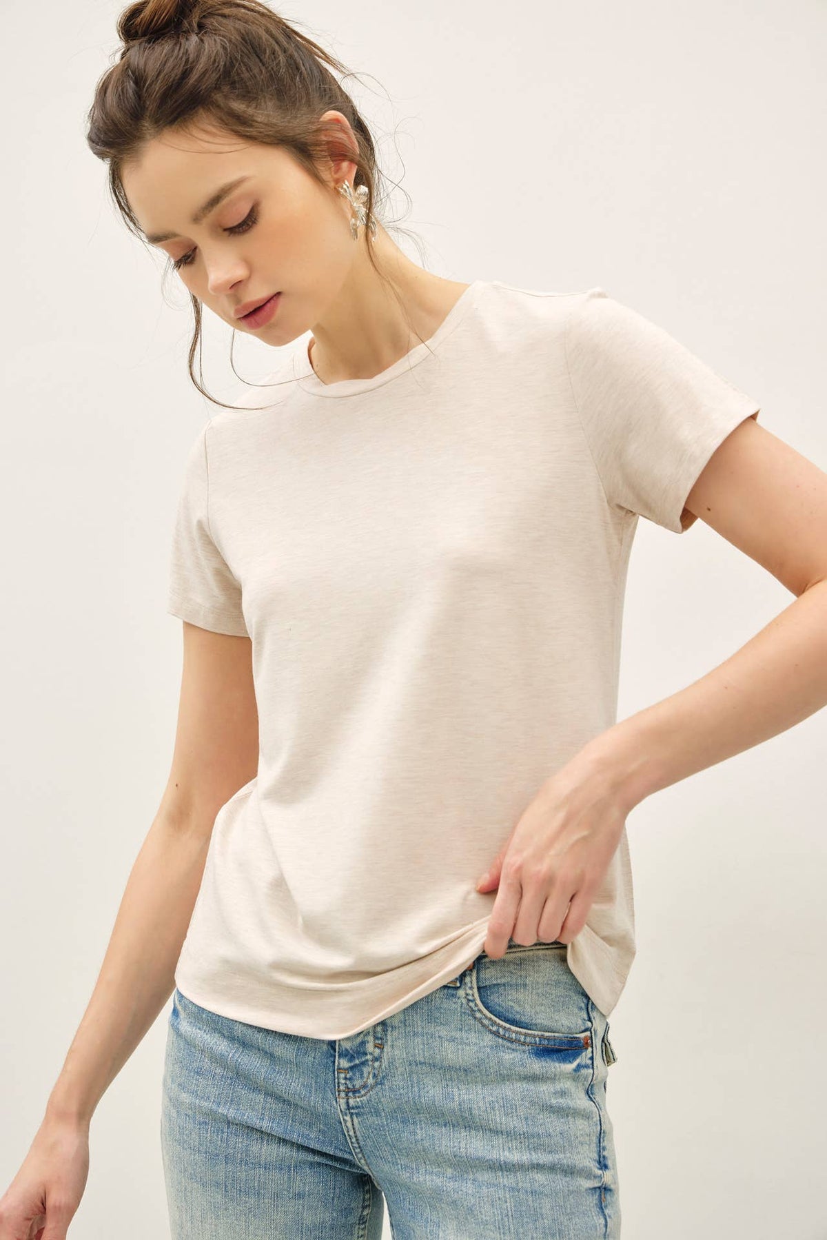 Bamboo Modal Basic Round Neck T-Shirt Oatmeal