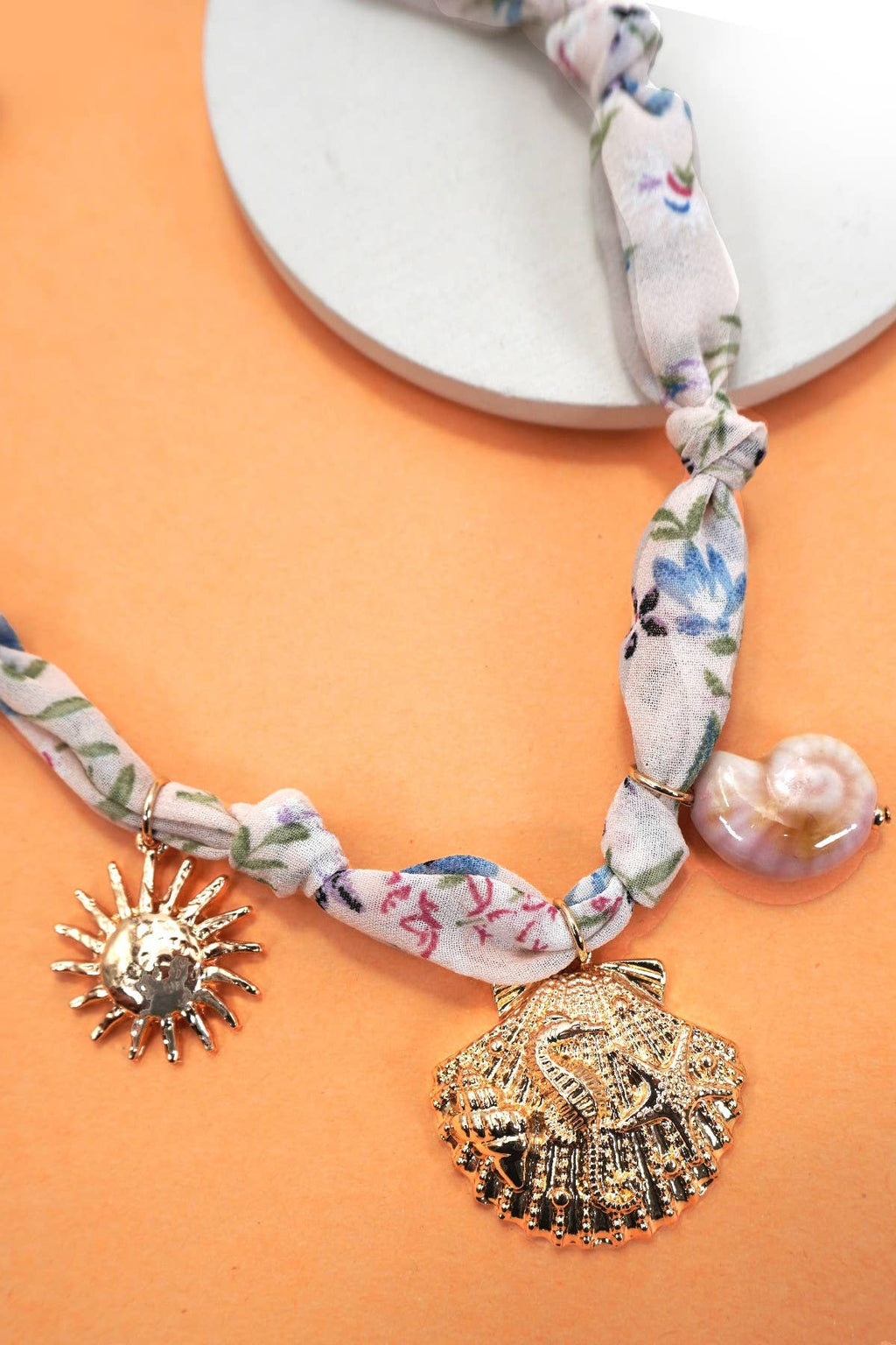 Scarf Charm Necklace - Seashell Sun