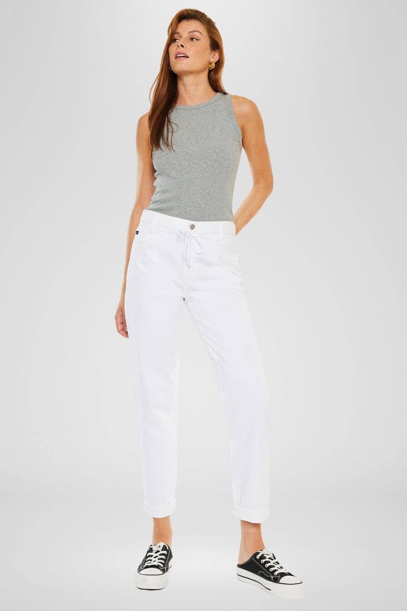 Slouch Fit Drawstring White Denim Jeans