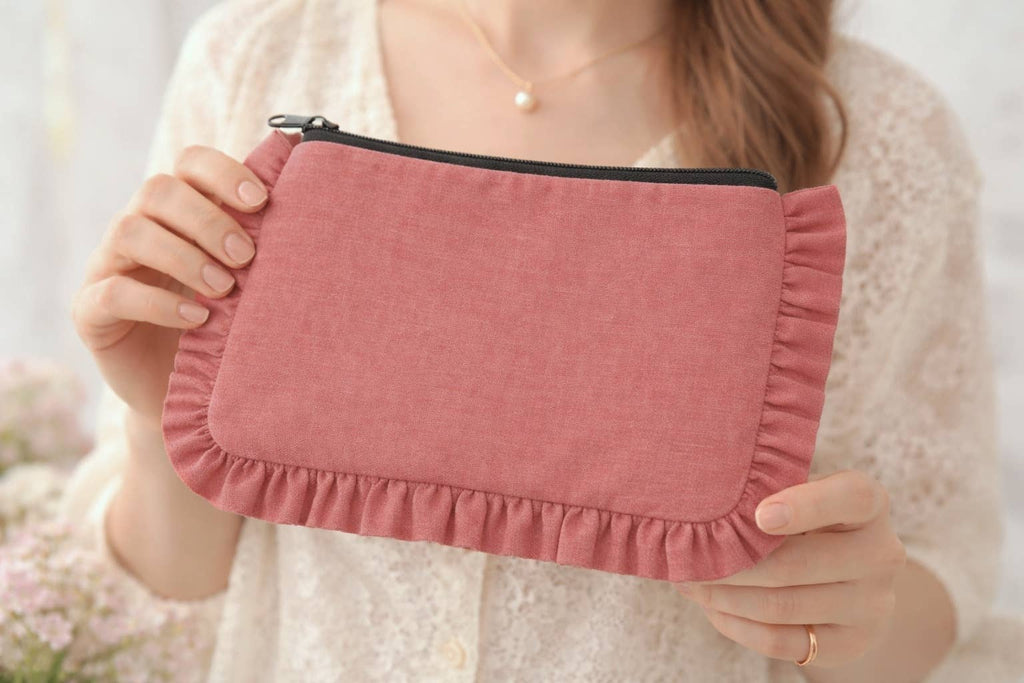 Canvas Ruffle Pouches | Canvas Travel Pouches | Zipper Pouch