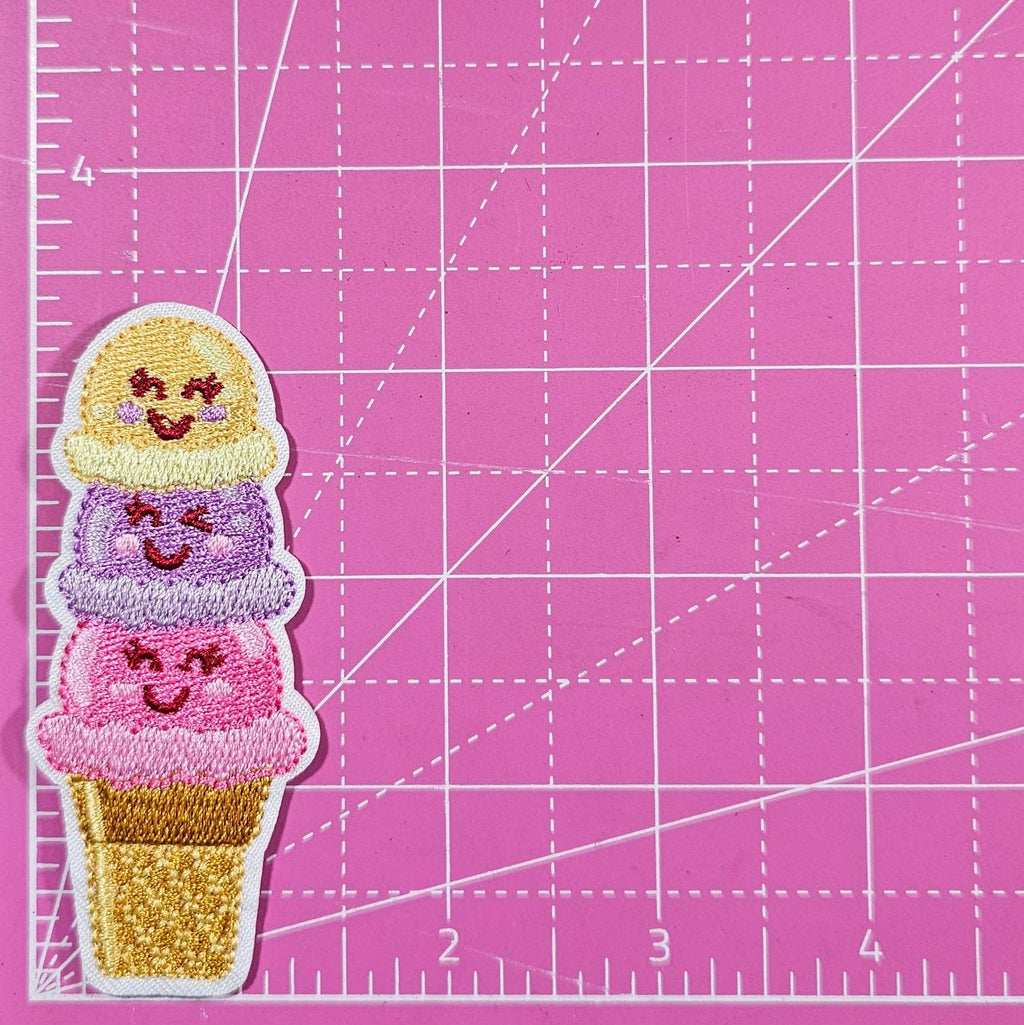 Ice Cream Cone Scoop Smile Embroidery Iron On Patch