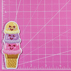 Ice Cream Cone Scoop Smile Embroidery Iron On Patch