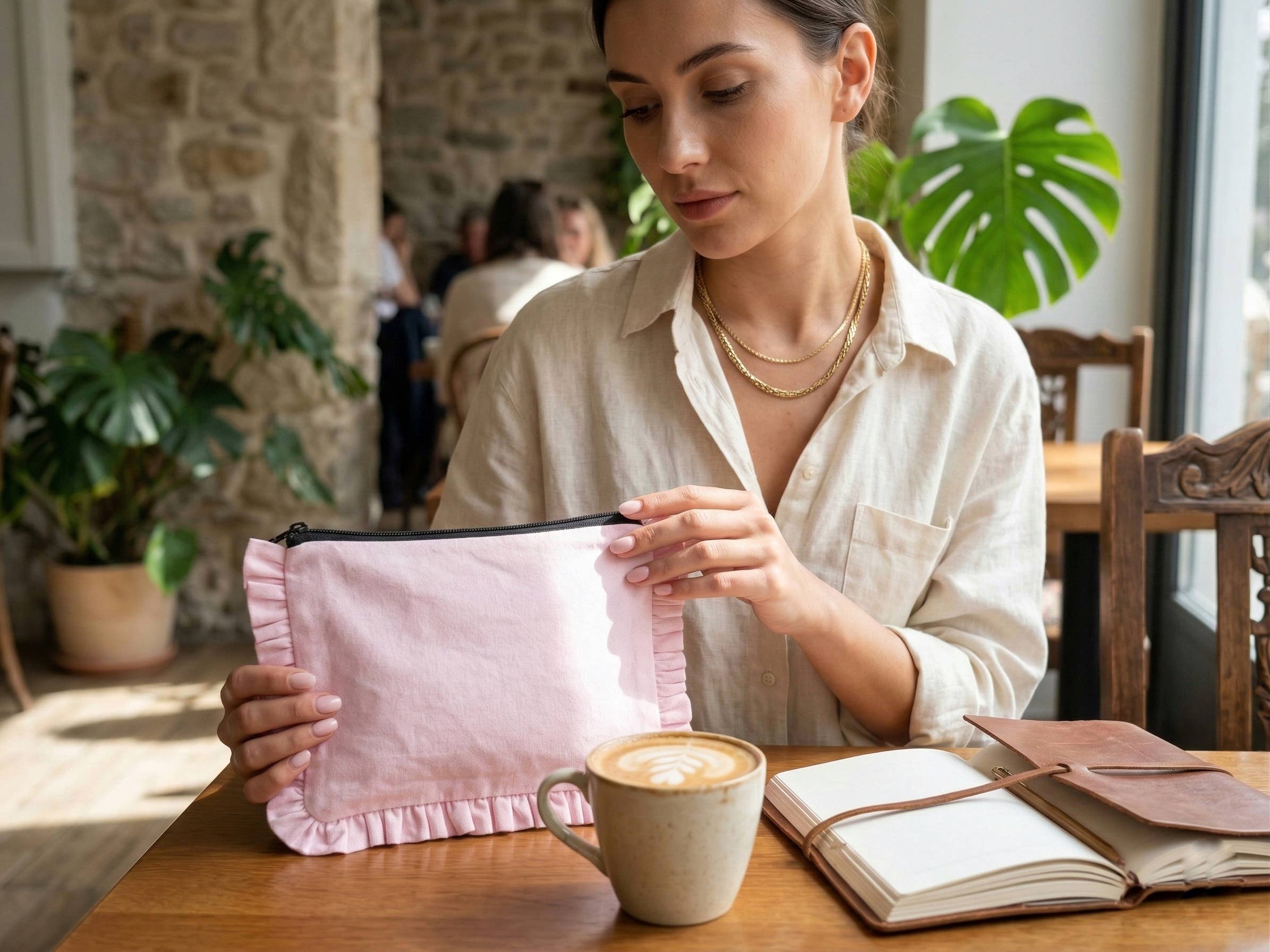 Canvas Ruffle Pouches | Canvas Travel Pouches | Zipper Pouch