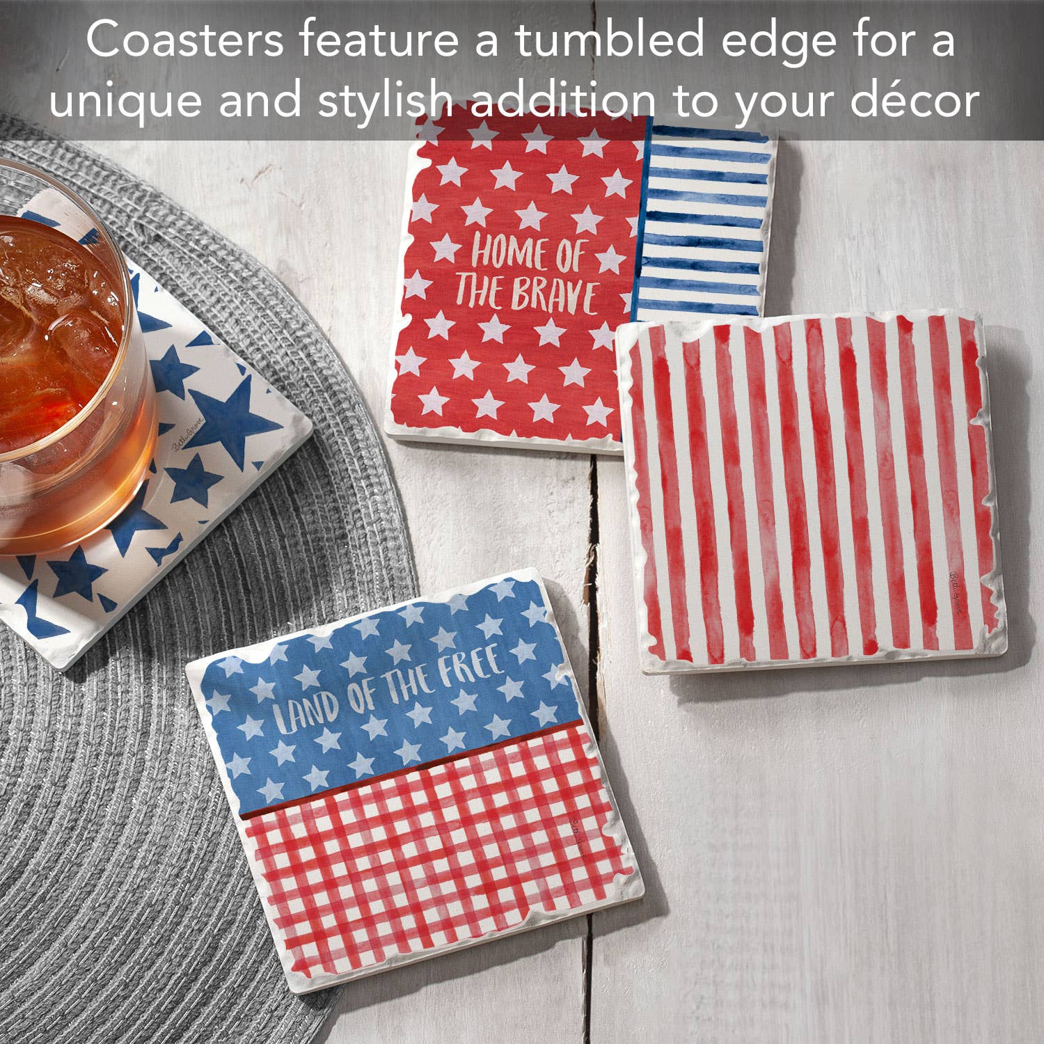 "Americana Style" 4 Pack Assorted Image Coaster Set