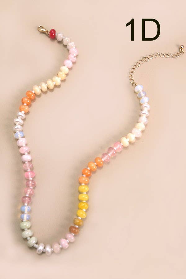 Natural  Agate Glass Semi Precious Bead Necklace