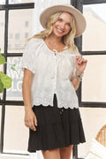 Short Sleeve Scallop Trim Top White