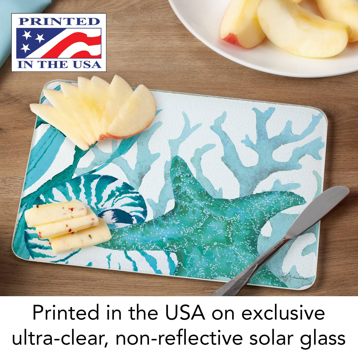 Coral Life Starfish 10” x 8” Tempered Glass Cutting Board