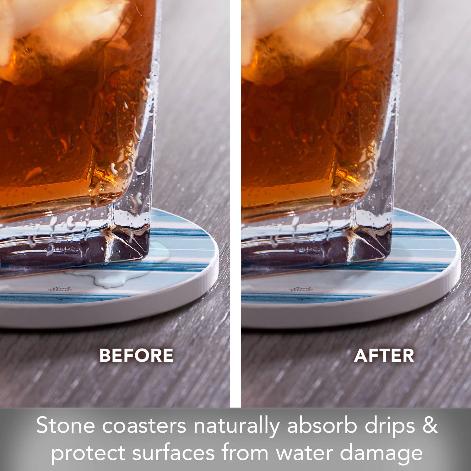 "Ocean Tides" 4 Pack Round Absorbent Stone Coasters