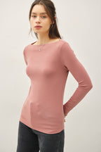 Basic Boat Neck Long Sleeve Knit Top