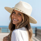Turquoise Stone Band Straw Summer Fedora Hat