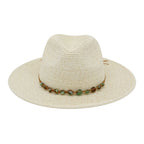 Turquoise Stone Band Straw Summer Fedora Hat