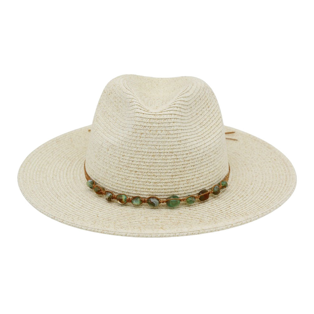 Turquoise Stone Band Straw Summer Fedora Hat